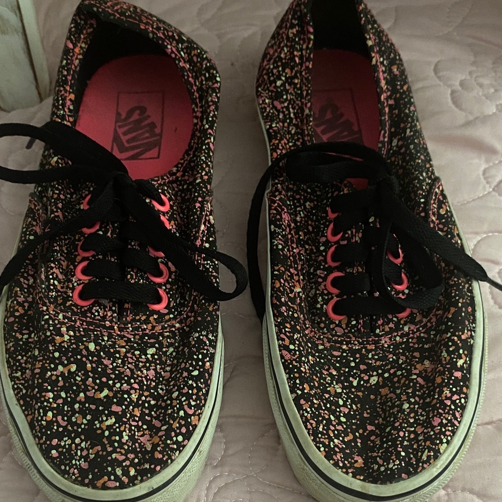 Vans Black Canvas Sneakers with Neon Pink Accents
